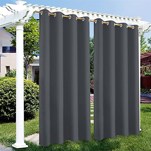Outdoor Vorhang Wetterfest, Outdoor Vorhänge Wasserdicht mit Ösen Oben, Sichtschutz Sonnenschutz Vorhang, Blickdicht Wasserdicht Outdoor Gardine für Balkon Terrasse Veranda Pergola Gartenlaube, Grau