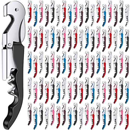 90 Pieces Waiter Corkscrew Wine Openers with Foil Cutter Double Hinged Wine Key for Bartenders Multi Colored Cork Screw Bottle Openers for Restaurant Waiters Kitchen Wine Beer