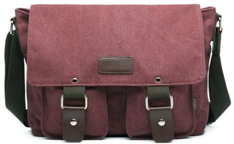 AUXDIQ Herren Umhängetasche Canvas Kuriertasche Laptop Tasche Messenger Bag Schultertasche für Arbeit, Rot