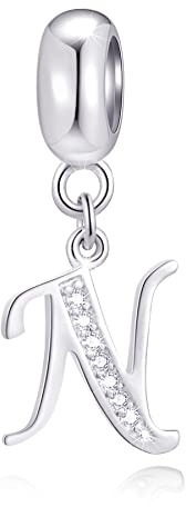 GLOWDAS 26 Buchstaben Charms Initials A-Z Alphabet Anhänger Perlen, passen europäische DIY Armband, 925 Sterling Silber Pendant Letter mit CZ Charm, Geschenke für Muttertag/Familie/Freunde
