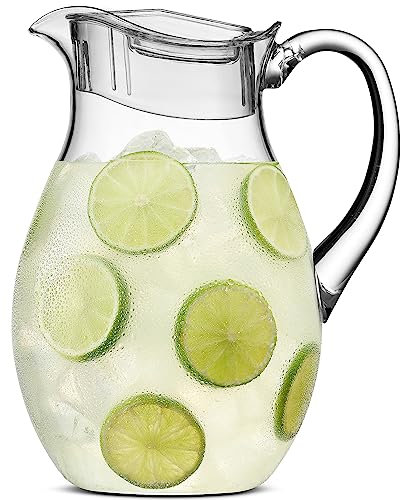 MosJos Pichet transparent en acrylique avec couvercle (2041,2 g), léger, incassable, sans BPA, idéal pour la sangria, la limonade, l'eau, le jus, le thé glacé, le lait et plus encore