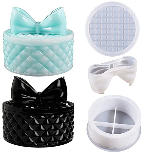 Bows Storage Box Mold Round Resin Box Molds with Lids Jewellery Organizer Casting Mold Epoxy Casting Silicone Mould DIY Resin Crafts Moulds for Home Decor Gift Candy Storage