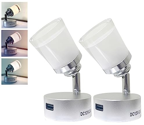 Intckwan 12 Volt Led Lampen Wohnmobil, 12v LED Leselampe Wohnwagen mit USB, 3W, Taktile Dimmschalter, Weiß Gelbes und Warmes Licht, Für DC12-24v Auto LKW Wohnwagen Wohnmobil Camping Boot(2 Stück)