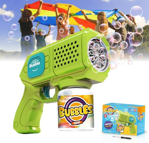 Pistolet pour Enfants Mitrailleuse Dinosaure 4000+ Bulles/Minute avec Solution à Bulles, Jouet Cadeau pour Enfants/Anniversaire/fête, Machine à Pistolet à Bulles