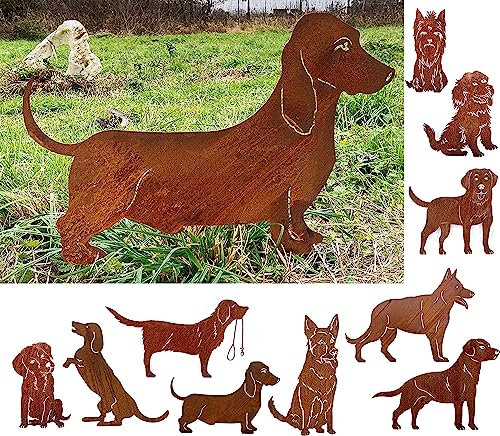 Gartenfigur Hund Dackel stehend 50x33cm Gartenstecker Edelrost Gartendeko Wetterfest Rost Metall Rostfigur Hunde Figur Tier von Steinfigurenwelt