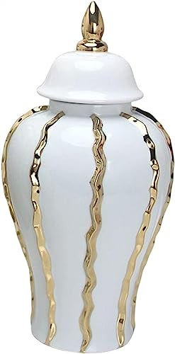 small mason jars Temple Jar, Flower Vase, Table Centerpieces, with Lid Flower Holder, for Flower Arrangement Office collection ， (Color : Golden 18.11x8.46inch)