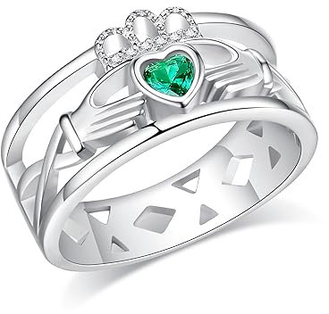 Irish Claddagh Ringe für Damen 925 Sterling Silber Claddagh Herz Birthstone Ring Größe 7 (Innendurchmesser 0.69inch) Traditionelle irische Freundschaft Liebe Ehe Ring Schmuck für Mädchen