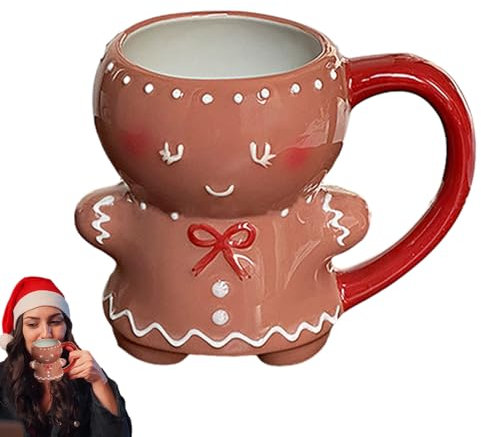 Niktule Lebkuchenbecher,weihnachtstasse, Tasse Weihnachten, tassen,Heiße Schokoladenbecher,Weihnachts Lebkuchen Kaffeetasse, Cartoon niedliche Keramik Lebkuchenmann Weihnachtstassen für Tee, Kaffee