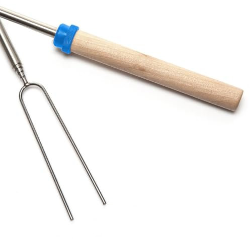 BESTonZON Edelstahl Grillgabel Teleskop Bratengabel Für Hotdogs Und Marshmallows Mit Holzgriff Für Camping Und Grillen