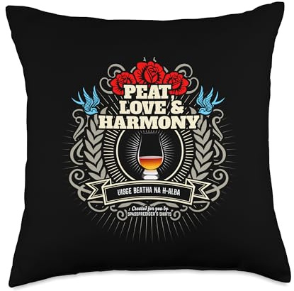 Sophisticated Whisky Drinker Designs Quote Peat, Love & Harmony Cool Whisky Throw Pillow, 18x18, Multicolor