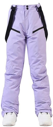 ALSOGO Damen Frauen Skihose Hosenträgerhose Outdoorhose Wasserdicht Winddichte Warme Gefütterte Schneehose Snowboardhose Skilanglaufhose Thermohose Wanderhose Softshellhose Lila#02 M