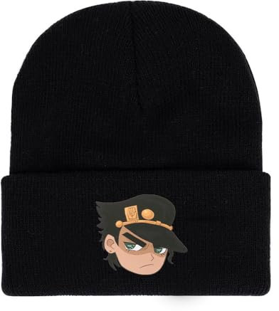 Jo-Jo's Bizar-re Adventu-re Winter Damen, Anime Mütze mit Bündchen Slouch Style, Warm Atmungsaktiv Laufmütze für Frühling/Herbst-Black-C||1 Piece