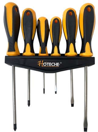 Set 6 Cacciaviti Giraviti Taglio e Croce con Testa Magnetica CR-V con Supporto da parete impugnatura in Gomma Antiscivolo