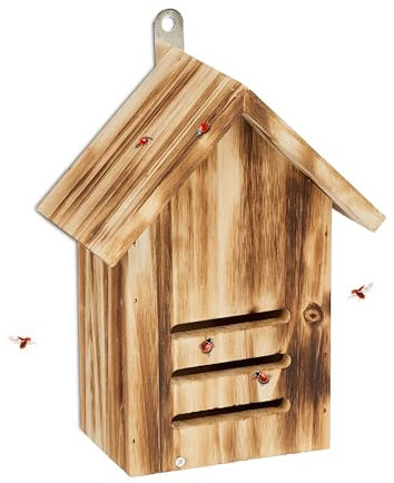 Relaxdays Marienkäferhaus, Marienkäferhotel Garten, zum Aufhängen, Holz, G, geflammt