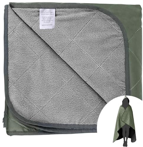 JUBORUI Camping Decke, Outdoor Decke 140X200CM, Picknickdecke Isoliert, Warme Campingdecke Ideal für Wandern, Backpacking, Strand, Kaltes Wetter, Winddicht, Waschbar Fleecedecke Mit Kapuze(Armeegrün)