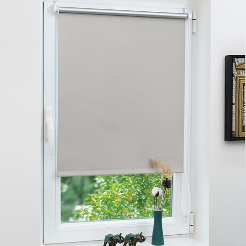 Grandekor Verdunklungsrollo ohne Bohren 80 x 200cm (Stoffbreite 80cm) | Hellgrau Klemmrollo Thermorollo mit Hitzeschutz, Rollos für Fenster Montage mit oder ohne Bohren Sicht-& Sonnenschutz