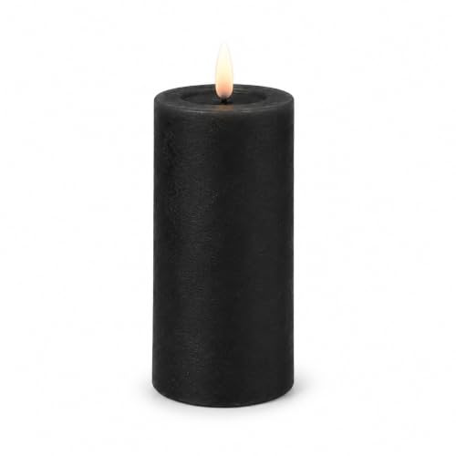ReWu LED Kerze Deluxe Homeart, Indoor LED-Kerze aus Echtwachs mit Realistischer Flamme auf einem Echtwachsspiegel, Warmweißes Licht, Schwarz, 5 x 10 cm