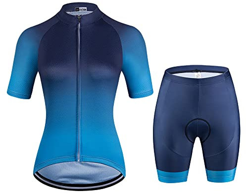 Damen Radtrikot, kurzärmelig, Schwarz und Blau, Farbverlauf, Sommeranzug, Radtrikot-Sets, 1, XS