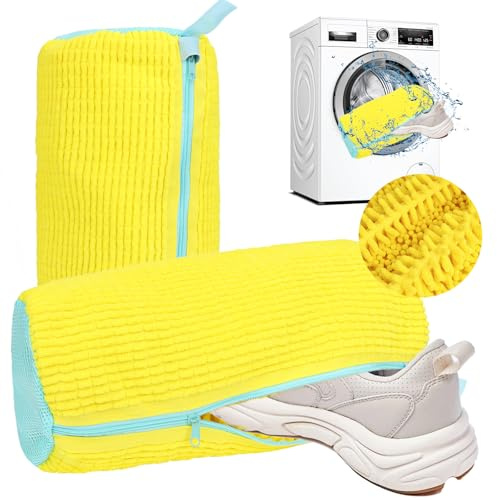 2 Stück Schuhwaschbeutel,Waschbeutel für Schuhe waschmaschine Schuh Wäschebeutel mit Reißverschluss Waschbeutel für Schuhe waschmaschine (Yellow)