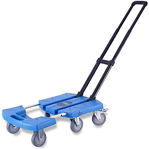 Trolleys, Karren Outdoor-Wagen, einziehbarer und tragbarer Trolley, drehbarer 4-Zoll-Plattformwagen mit großen Rädern, Dicker und Faltbarer Handwagen, Tragkraft 330 Pfund/Blau/65 * 37 * 107