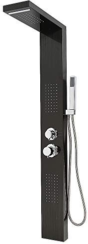 Colonna Doccia HUOLE In acciaio Inox 304 Spazzolato, Miscelatore Pannello Design Moderno Multifunzione Soffione Idromassaggio Doccia A Cascata Doccetta (15 * 47 * 130 cm nero)