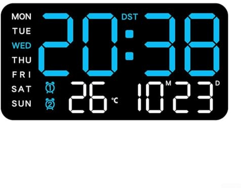 Digitale LED-Wanduhr, 21,5 x 11 x 2,7 cm, großes LED-Display, Timer mit Temperatur, Datum, Woche, Sprachsteuerung, elektronische Uhren (H)