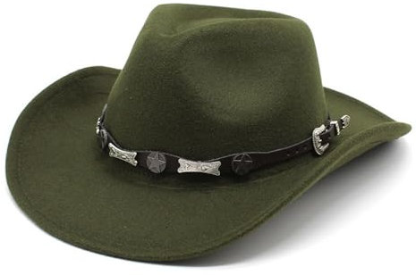 Jiaxu-Hüte Wollmütze im tibetischen Stil, Western-Cowboyhut, Reithut aus weichem Stoff(Armeegrün)