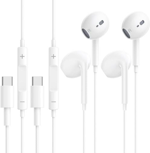 2 Pack Auriculares USB C, Auriculares In Ear Auriculares Tipo C con Micrófono y Control de Volumen, Auriculares con Cable Compatible con iPhone 15 Plus Pro MAX, Samsung Galaxy S24 Plus Ultra S23