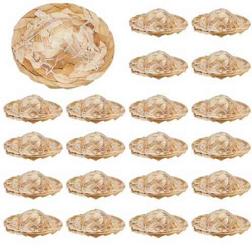 SUNNYCLU 20 pieza Mini Sombreros de Paja Sombrero En Miniatura A Granel Navajo Blanco Tejido de Punto Casa de Muñecas Sombrero de Vaquero Decoración Muñeca Gorras Pequeñas para Manualidades de Bricola