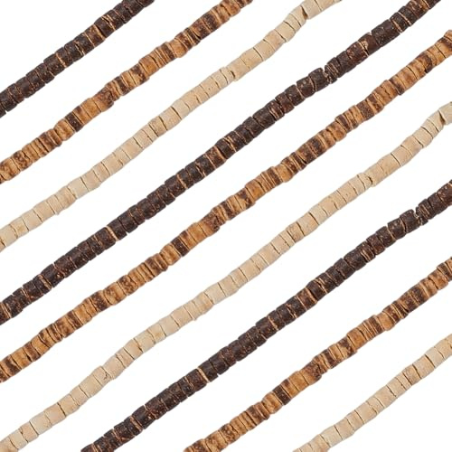 SUNNYCLUE 1 låda 750 st 6 strängar 3 färger platta runda träpärlor kokospärlor bulk vit brun naturligt trä löst mellanrum mini pärlsträngar för smyckestillverkning armband halsband gör-det-själv