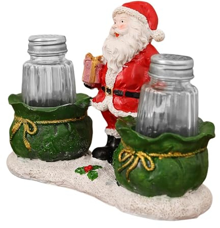 Christmas Salt Shaker - Christmas Condiment Set, Holiday spiice Container| Dining Creative Seasoning Container with a Transparent Tray, Holiday Pepper Shaker Decorative Set for Festival Dining