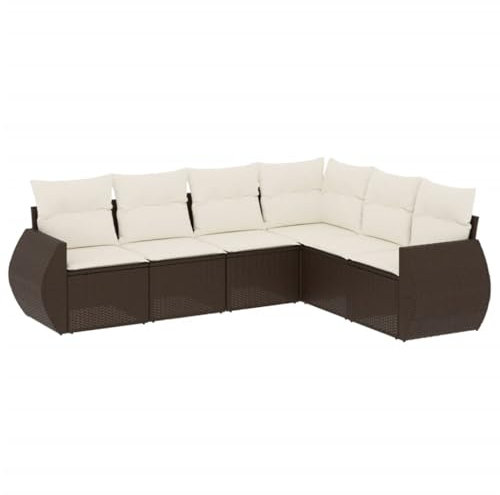 vidaXL Garten Sofagarnitur mit Kissen 6-TLG., Gartenmöbel Gartengarnitur, Sitzgruppe Sitzgarnitur, Lounge Sofa Garnitur Terrasse, Braun Poly Rattan