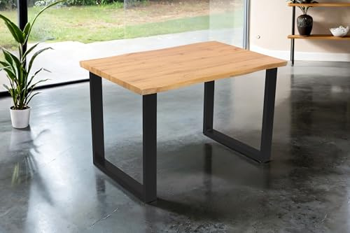 SAM Esstisch Josy 140x80 cm Holz Wildeiche-Optik U-Gestell schwarz | 40 mm Tischplatte mit Baumkante, Metallgestell, Tisch für Esszimmer & Küche