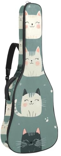 Gitarrentasche mit niedlichem Tier, Katzengesichter, gepolsterter Rucksack für Akustikgitarre, Rucksack mit verstellbaren Schultergurttaschen, Mehrfarbig 04, 42.9x16.9x4.7 in, Lässiger Tagesrucksack