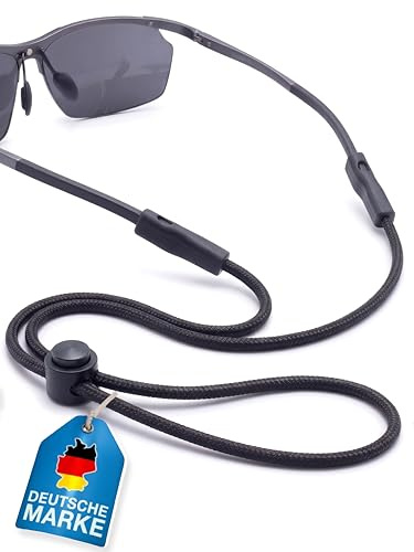 STANDWERK 2 in 1 Brillenband aus Paracord (schwarz) – Sport & Ketten-Style in einem I Anti-Rutsch Brillenhalter für Damen, Herren & Kinder, verstellbare Brillenschnur, Brillen Band, Brillen Halterung