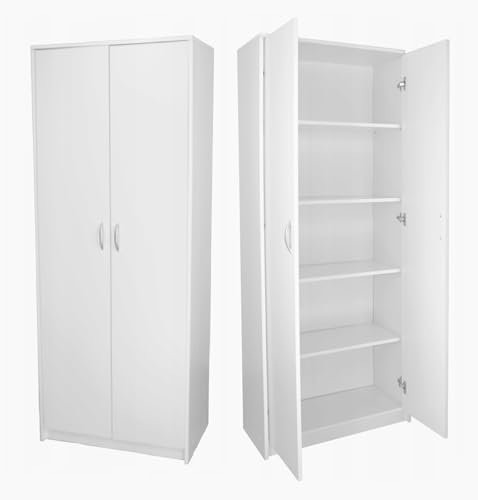 Büroschrank Aktenschrank Kleiderschrank mit 2 Türen und 5 Fächern Haushaltsschrank Mehrzweckschrank 180x74x35cm weiß