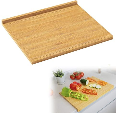 Bamboo Chopping Board, 44 x 34cm Cutting Board Chopping Boards for Kitchen with Lip and Grooves, Non-Slip Cutting Board for Meat, Bread, Fish, Cheese, Dairy, Vegetables
