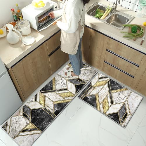 CXYXHW Küchenteppiche 2 Stück,Rutschfestes Küchenmatten,Waschbar Anti-Müdigkeit Küchenteppich für Flur, Esszimmer und Eingangsbereich (Style D, 43x75+43x150cm)