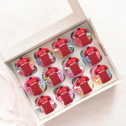 24 x Pre-Cut Red Football Themed Edible Wafer Rice Paper Cupcake Topper Cake Decoration Manchester