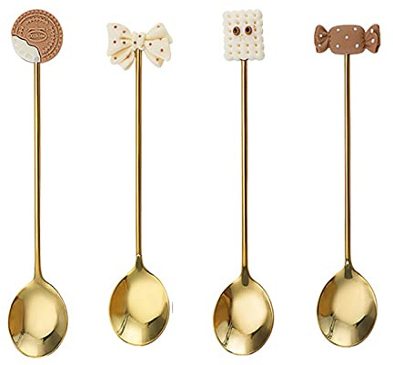 Rudiaoa Cucharadita Gadgets Cuchara De Postre Chapada En Oro Vajilla Acero Inoxidable Grado Alimenticio Bistrós Resistentes Calor Cucharas Degustación Café Pequeño Juego Descanso Acero