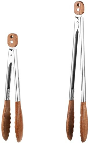 2 Pcs Wooden Kitchen Tongs, Walnut Toaster Tweezers with Stainless Ergonomic Handles, Long Toast BBQ Tongs Foldable Anti Scald, Food Clip Chopsticks for Cooking Serving Barbecue Air Fryer Salad