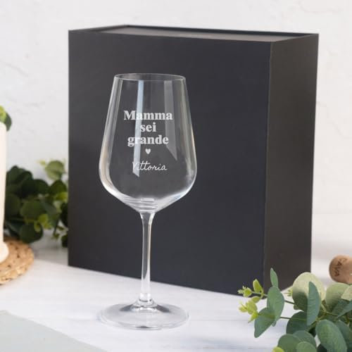 Wanapix | Calice di Vino Personalizzato | Con Scatola Regalo | Bicchiere da Vino | Cristallo di Boemia | Inciso al Laser | 45 cl | Regalo originale | Mamma sei grandece