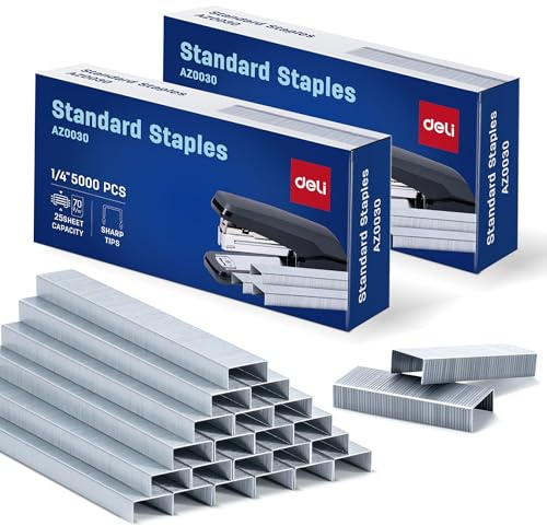 Deli Staples, 10000 Staples, Standard Staple for Desktop Staplers, 1/4'' Length, 210/Strip, 2 Boxes of 5000 Each