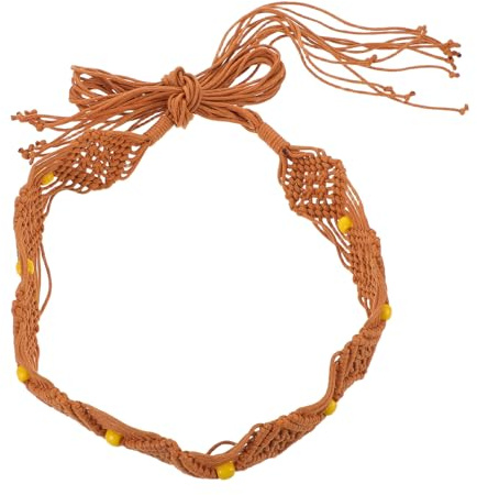 Ipetboom Cintura Intrecciata Donna in Stile Bohemien Cintura in Macramè Retrò Perline di Legno Accessori Moda per Abiti da Donna