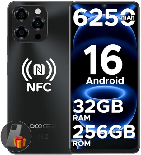 DOOGEE Note 58 Pro Telephone Portable Android 16, 32(8+24) Go RAM+256 Go ROM/2TB, Batterie 6250mAh, Smartphone,Ultra-Mince 8,6 mm,6.75 HD+ 90Hz Display, Caméra AI 16MP, NFC/Dual SIM/Face ID