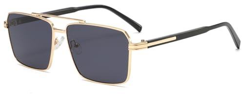 Long Keeper Pilot Sonnenbrille für Herren Retro Quadratische Doppelbrücke Sonnenbrille Vintage 70er Jahre Metall Brillen für Reisen Fahren UV400 Schutz