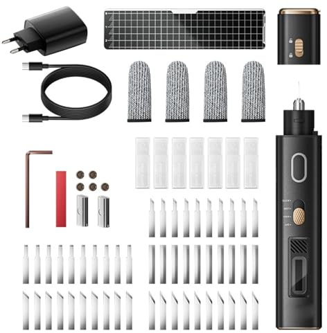 Eminchu Ultraschallschneider, 40 KHz Dual-Modus-OLED-Echtzeitanzeige-Ultraschallmesser mit 50 Austauschbaren Klingen, 4 Lichtern, Adapter, Acrylschneider-Werkzeug für den 3D-Druck (EU-Stecker)