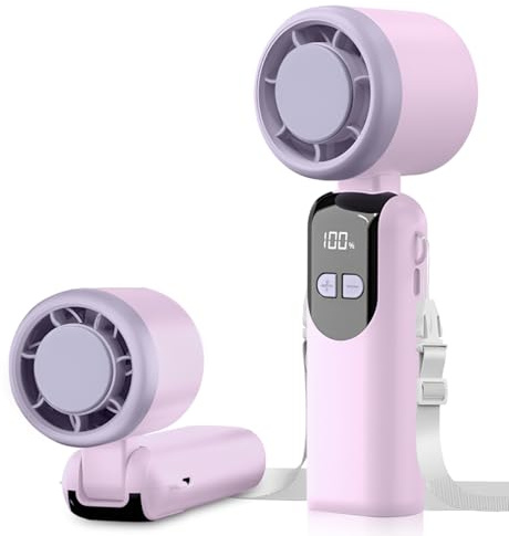 LULUWA Ventilatore Turbo Portatile, 100 Velocità Pieghevole 90° & Ricaricabile USB Display LED con Cordino Ventilatore Mini da Tavolo o da Collo per Shopping Campeggio Viaggi e Passeggiate (Viola)