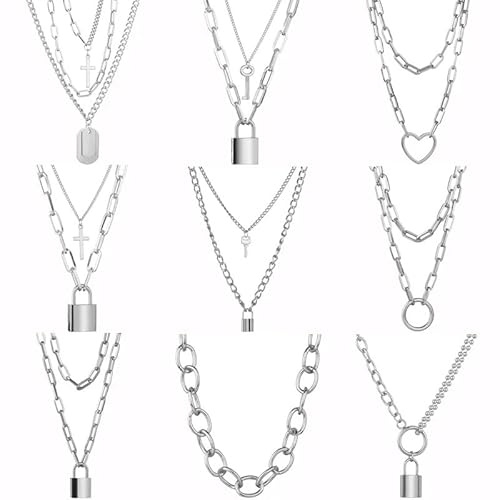 Feng Shui Girls accessories 925 Sterling Silver Cute Simple Chain Link Lock Necklace Pendant Women Goth Jewelry Party Punk Long Necklace Gift, Lock Necklace For Women, Padlock Necklace - Lock Necklace