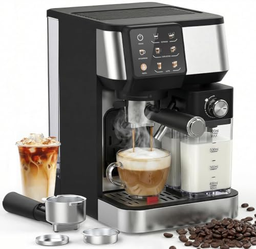 MoraRise One-Touch Espresso Machine with Automatic Milk Frother | 20 Bar Dual Boiler Coffee Maker for Espresso, Cappuccino & Latte Maker, Auto Self-Cleaning, 2L Water Tank, 700ml Milk Tank